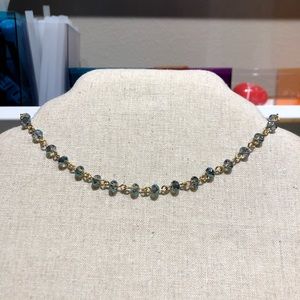 iridescent blue beaded and gold choker necklace